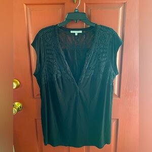 Black crochet neck sleeveless Henley shirt